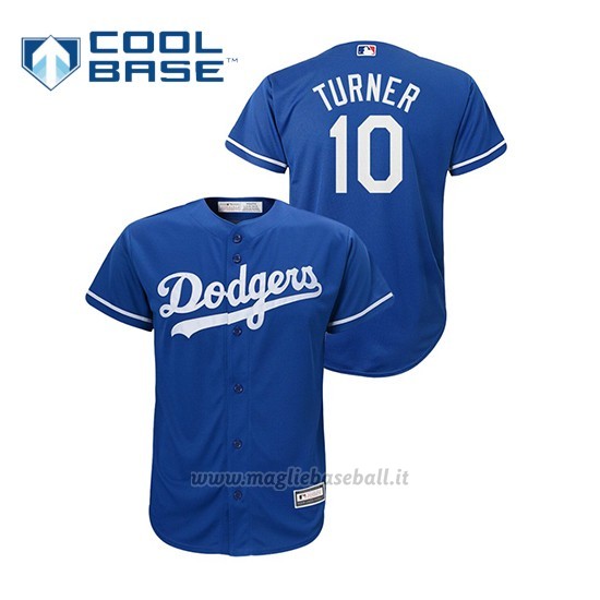 Maglia Baseball Bambino Los Angeles Dodgers 10 Justin Turner Cool Base Alternato Blu